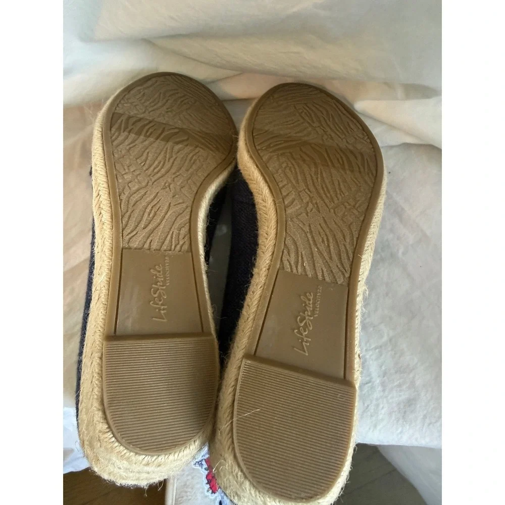 LifeStride Navy Blue‎ Fabric Espadrille Wedge Pumps Soft System Velocity 2.0 10M